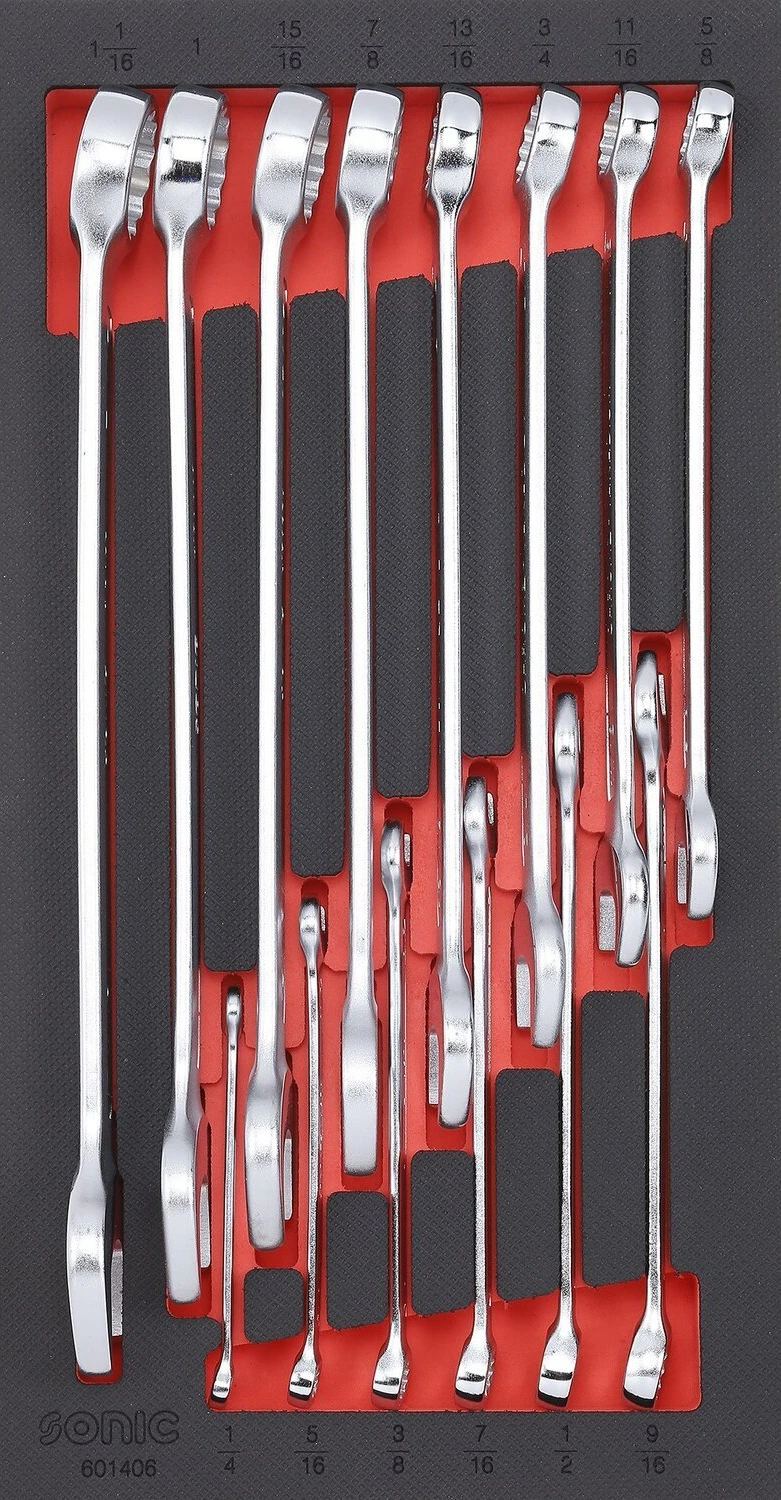 Sonic, open/box end wrenches. 14-piece. US/SAE sizes, 190 mm