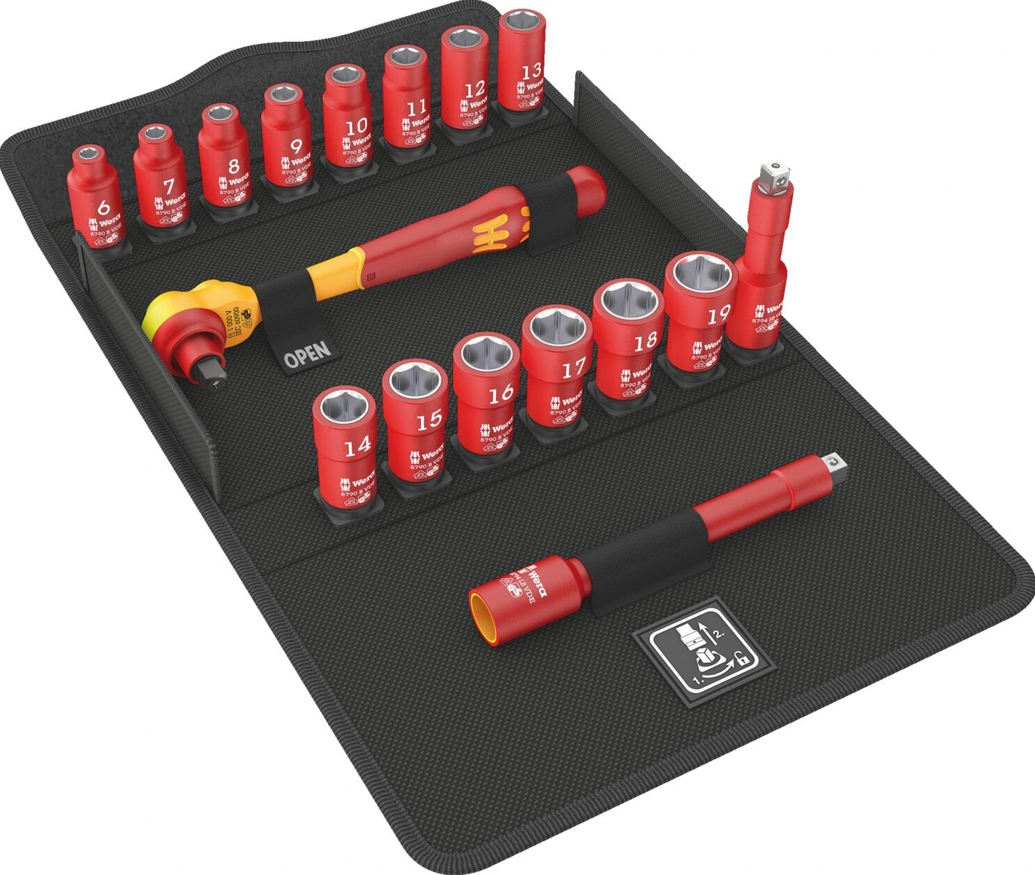 Wera Zyklop VDE 3/8" drive ratchet set 17 pcs. Metric, Red