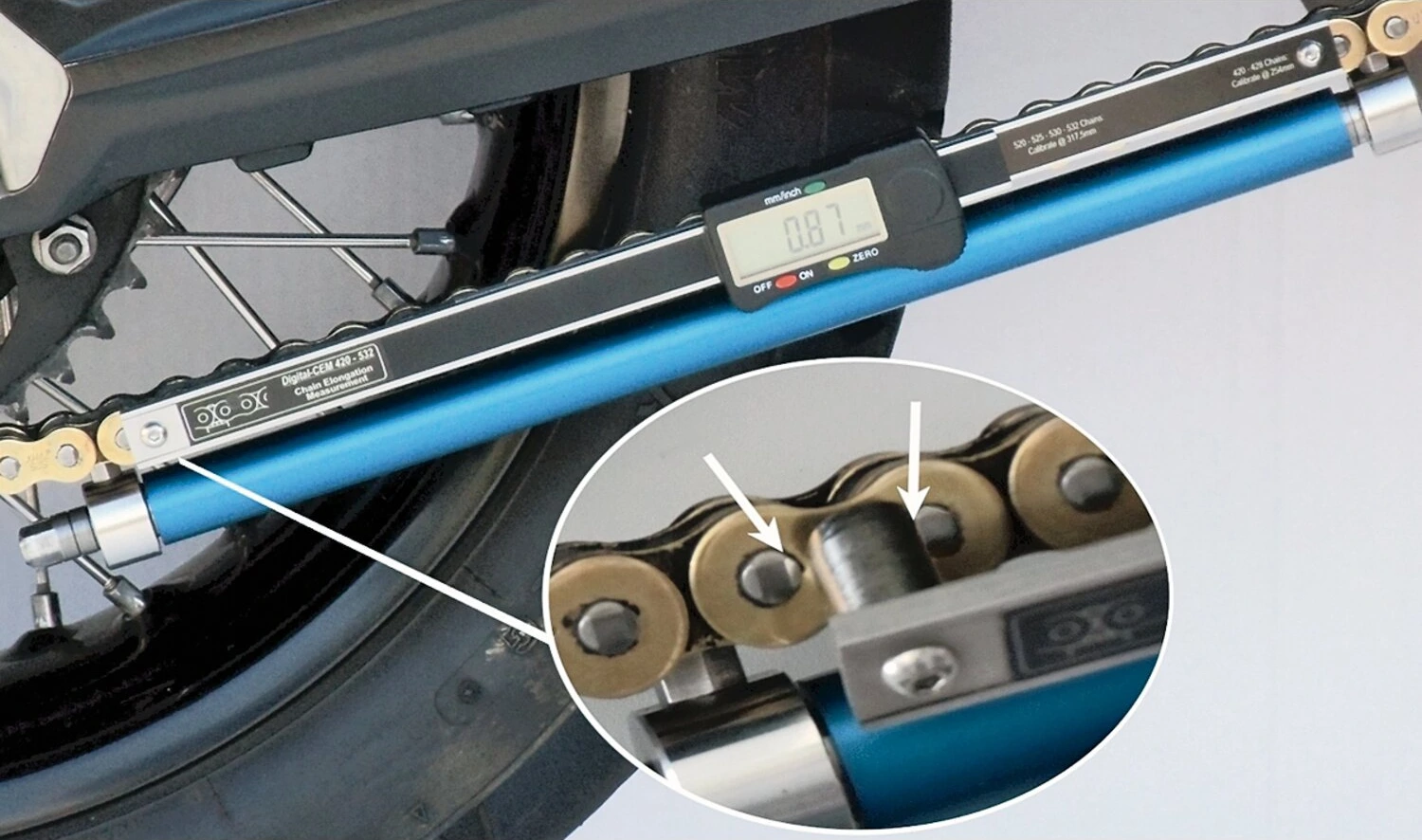 Ķēdes pagarinājuma mērīšanas instruments