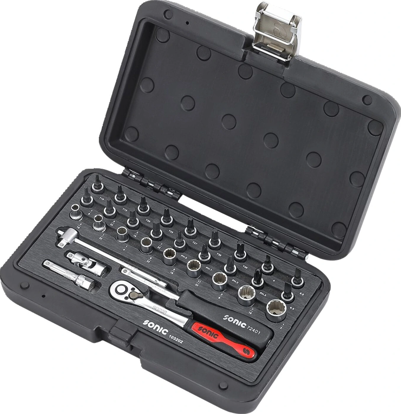 Sonic, Combination socket set 1/4'', 32-piece. US/SAE sizes, 260 mm