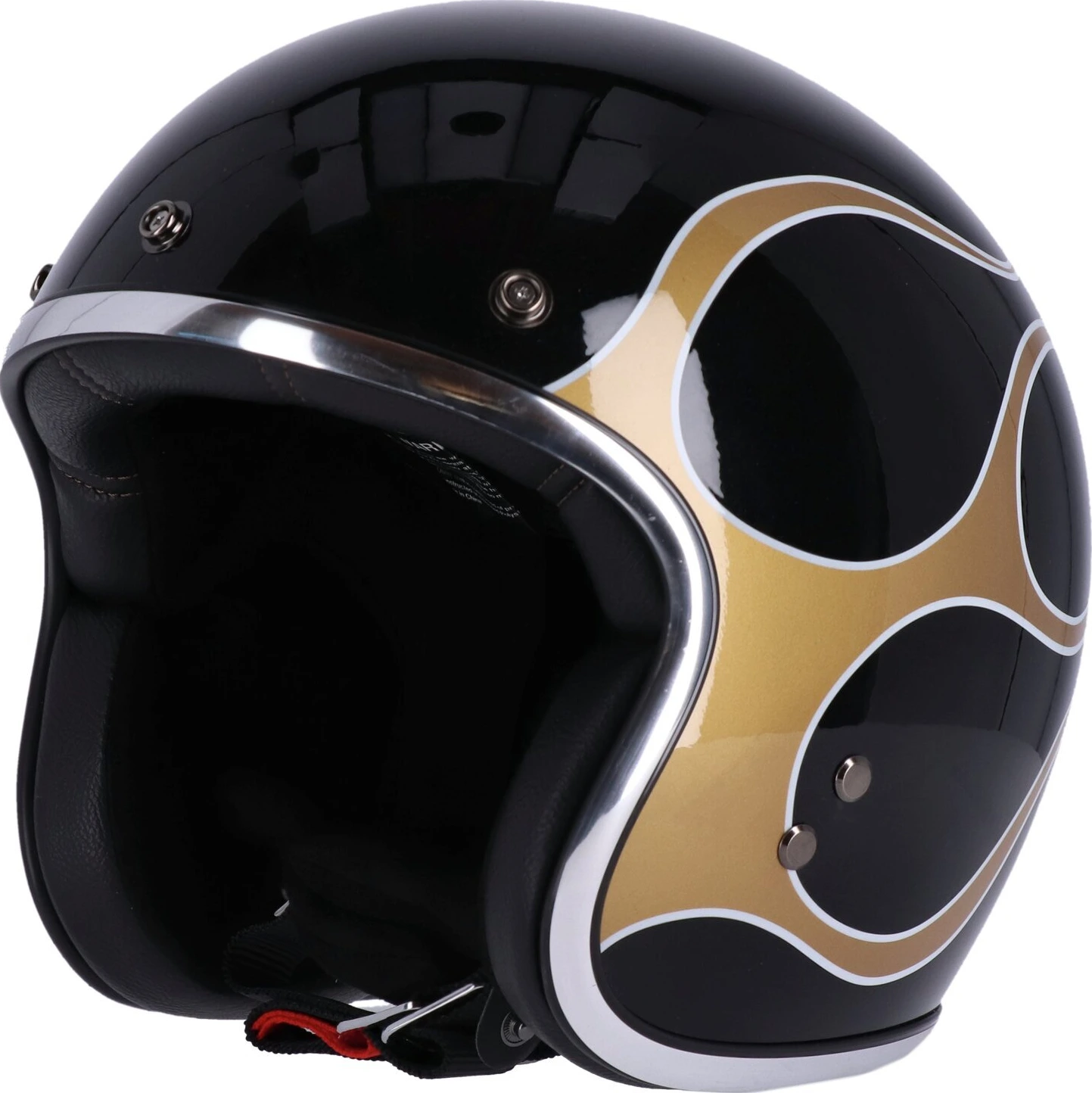 13 1/2 Skull bucket helmet, flames Black, gold, XS, Gloss