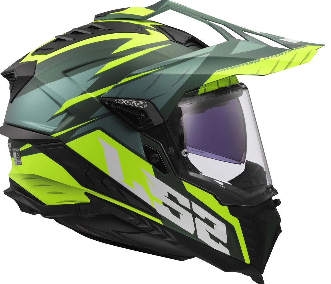 LS2 MX701 EXPLORER SPIRE Helmet - Matt Green H-Vis Yellow, S