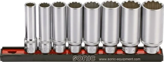 Sonic, deep socket rail set 3/8". 8-piece. US/SAE