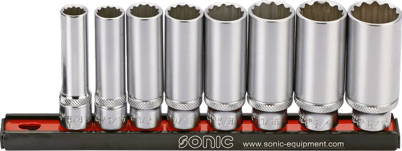 Sonic, deep socket rail set 3/8". 8-piece. US/SAE, 204 mm