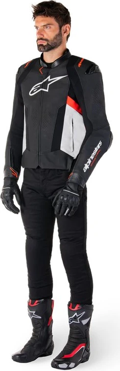 Alpinestars Leather Jacket Missile v3 Black/White/Red Fluo, 52