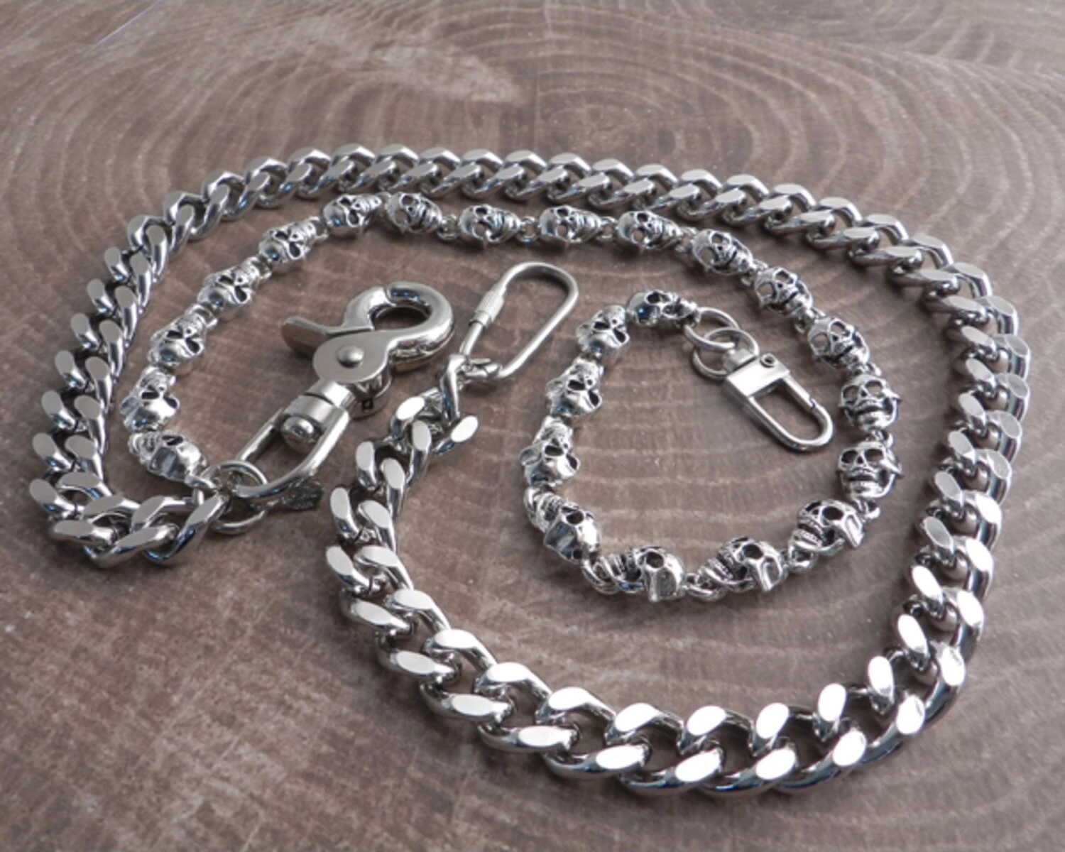 Amigaz Pewter Skull & Cut Leash Double Wallet Chain, Silver
