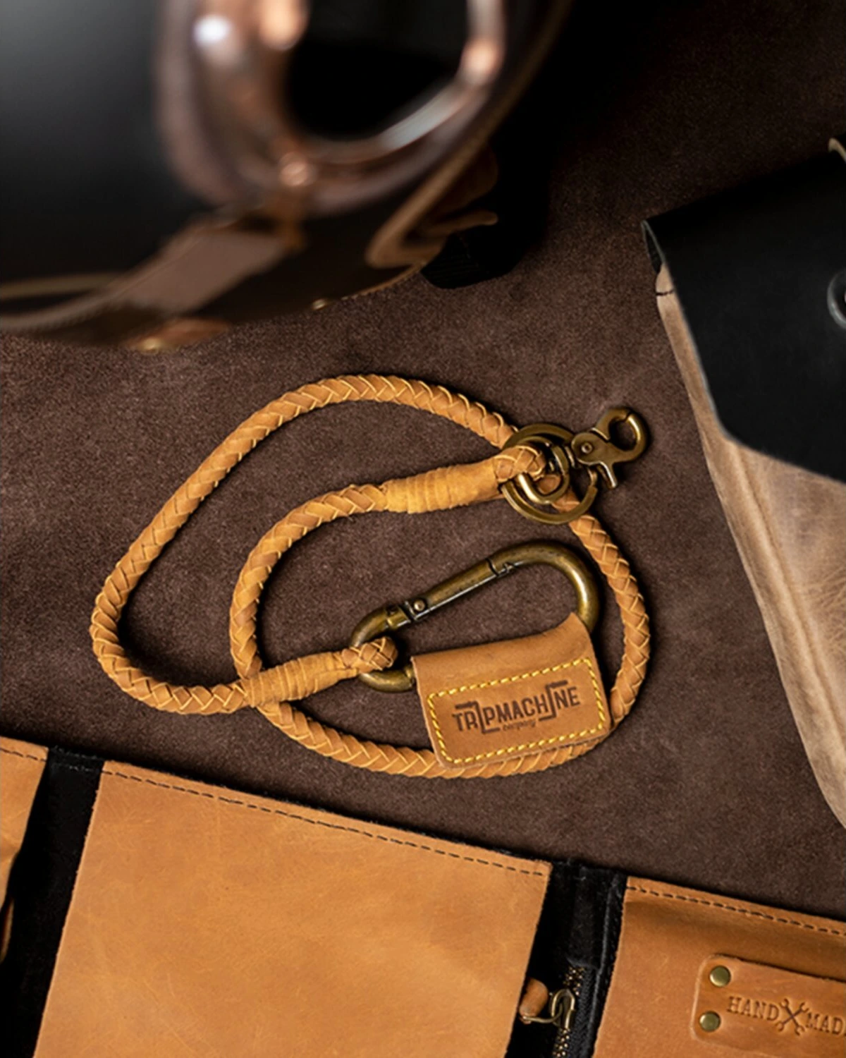 Trip Machine Braided key chain, tan