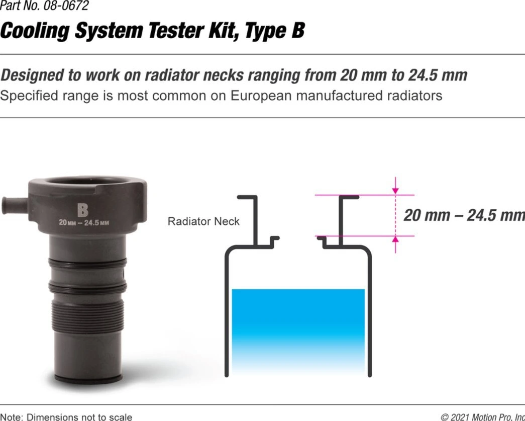 Motion Pro, type B adapter for cooling system tester, 20 mm