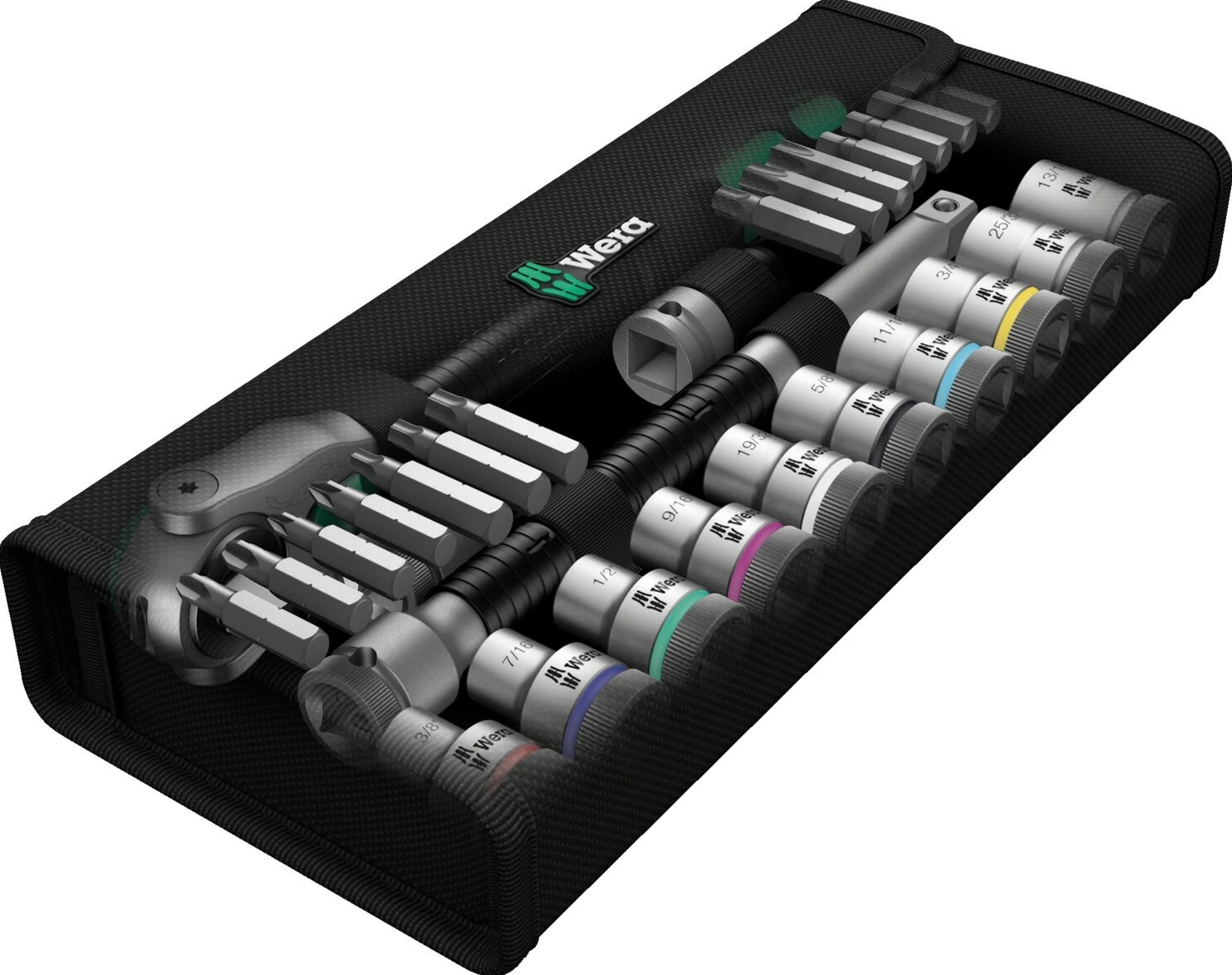 Wera Zyklop speed ratchet kit 1/2" drive - US sizes, Green, Chrome