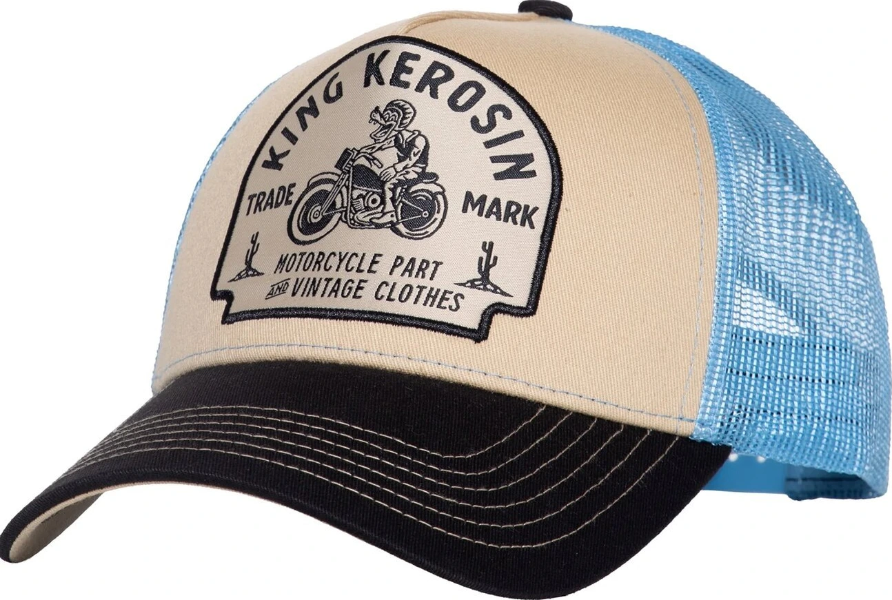 King Kerosin Motorcycle parts cap, Beige, light blue
