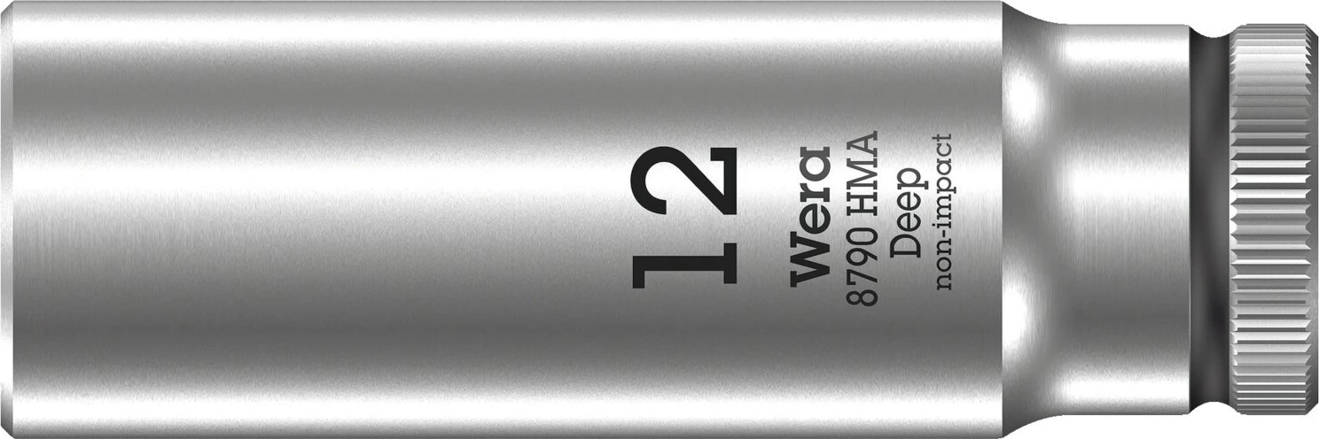 Wera, deep socket size 12mm, Black, Chrome