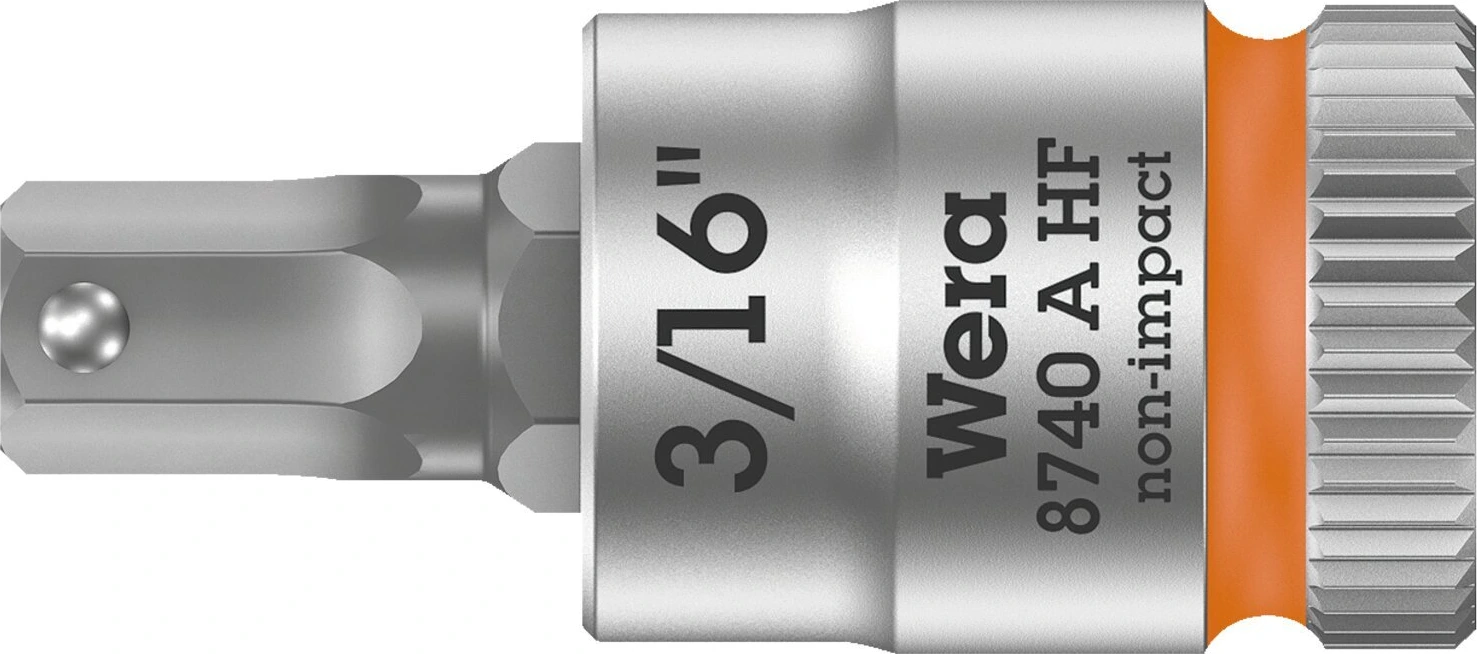 Wera Zyklop 1/4" Hex socket bit w/ holding function US sizes, 28 mm, Brushed