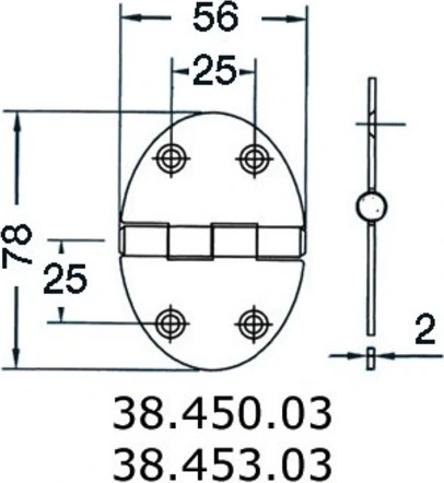 hinge 56x78mm 2mm screws