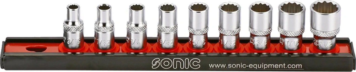 Sonic, socket rail set 1/4", 9-piece. US/SAE, 204 mm