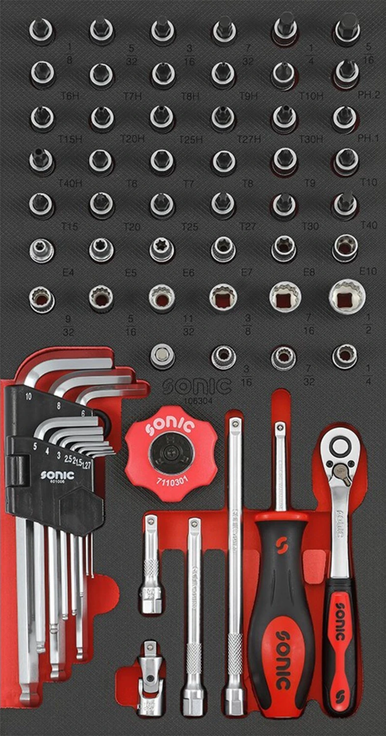 Sonic, 1/4" drive socket set. 61-piece. US / SAE sizes, 190 mm
