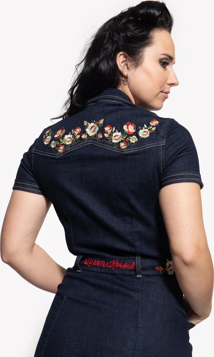 Queen Kerosin Swing Denim dress dark blue, L