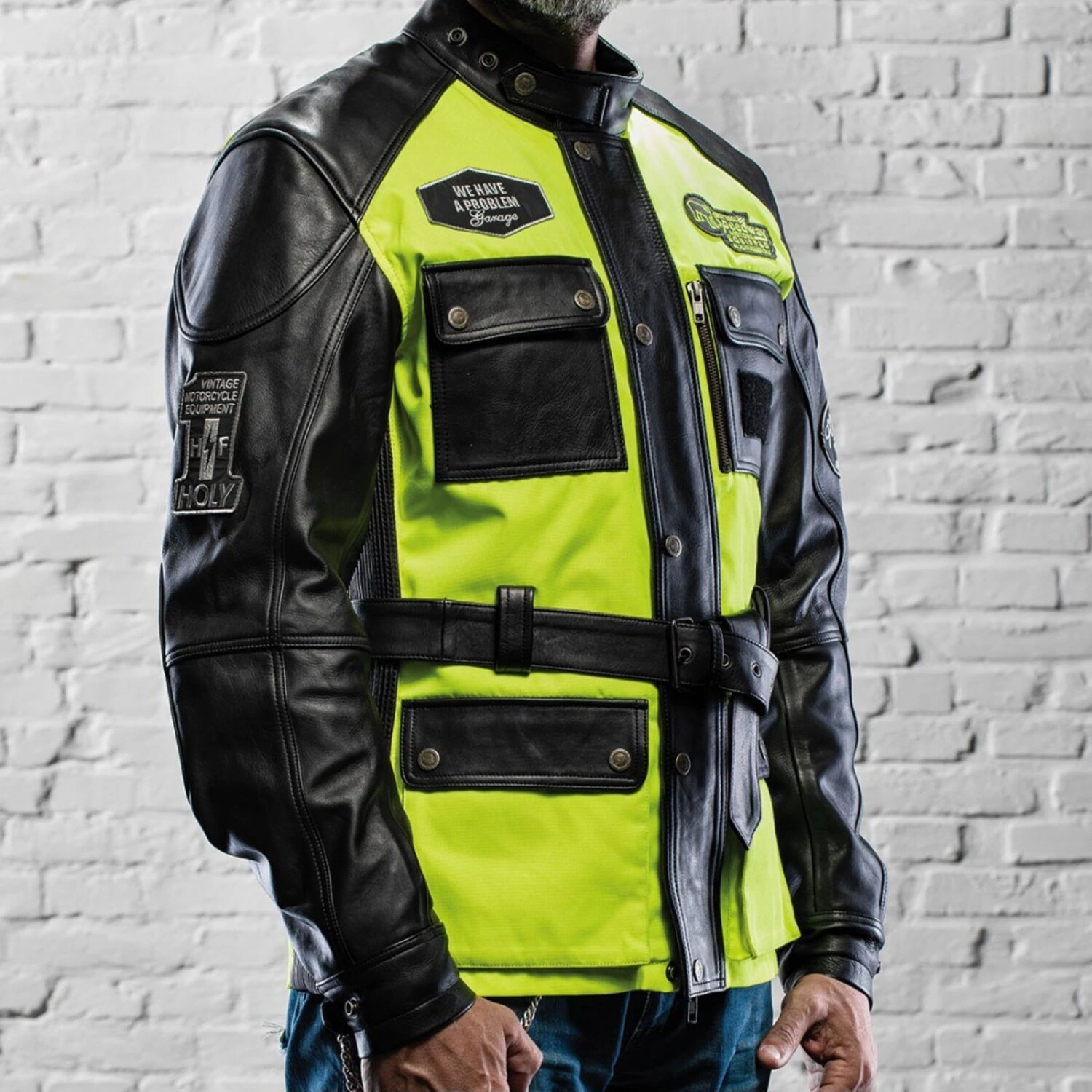Holy Freedom Quattro Vision leather jacket, black fluo, yellow, S