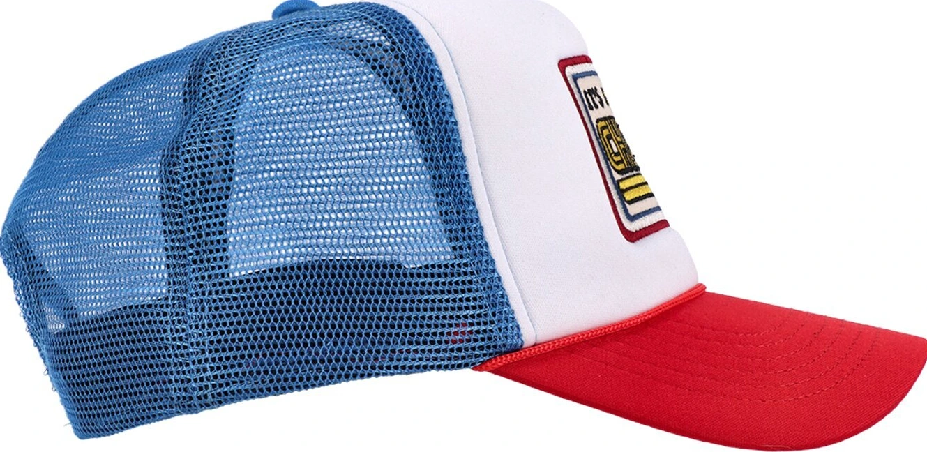 13 1/2 It's a Chopper Baby trucker cap, blue, red, White
