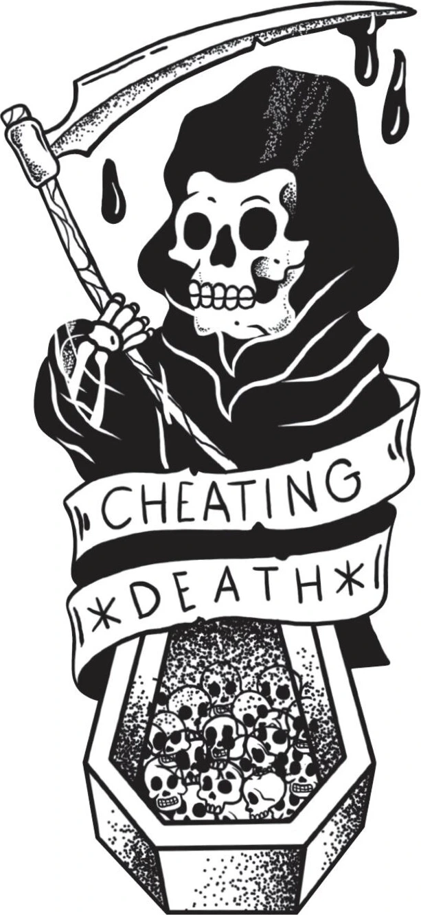 Down-n-Out Cheating Death reaper sticker
