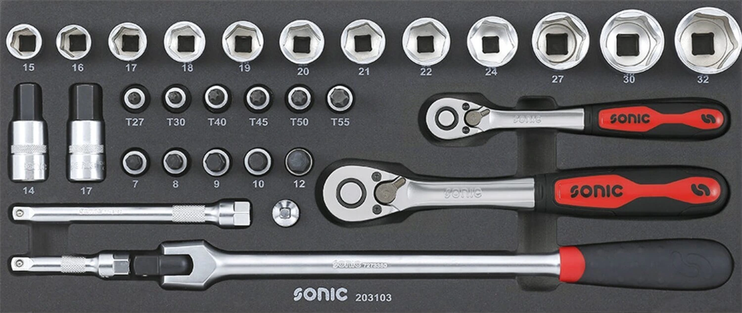 Sonic, Top toolbox metric motorcycle. 89 piece, Black, 566 mm