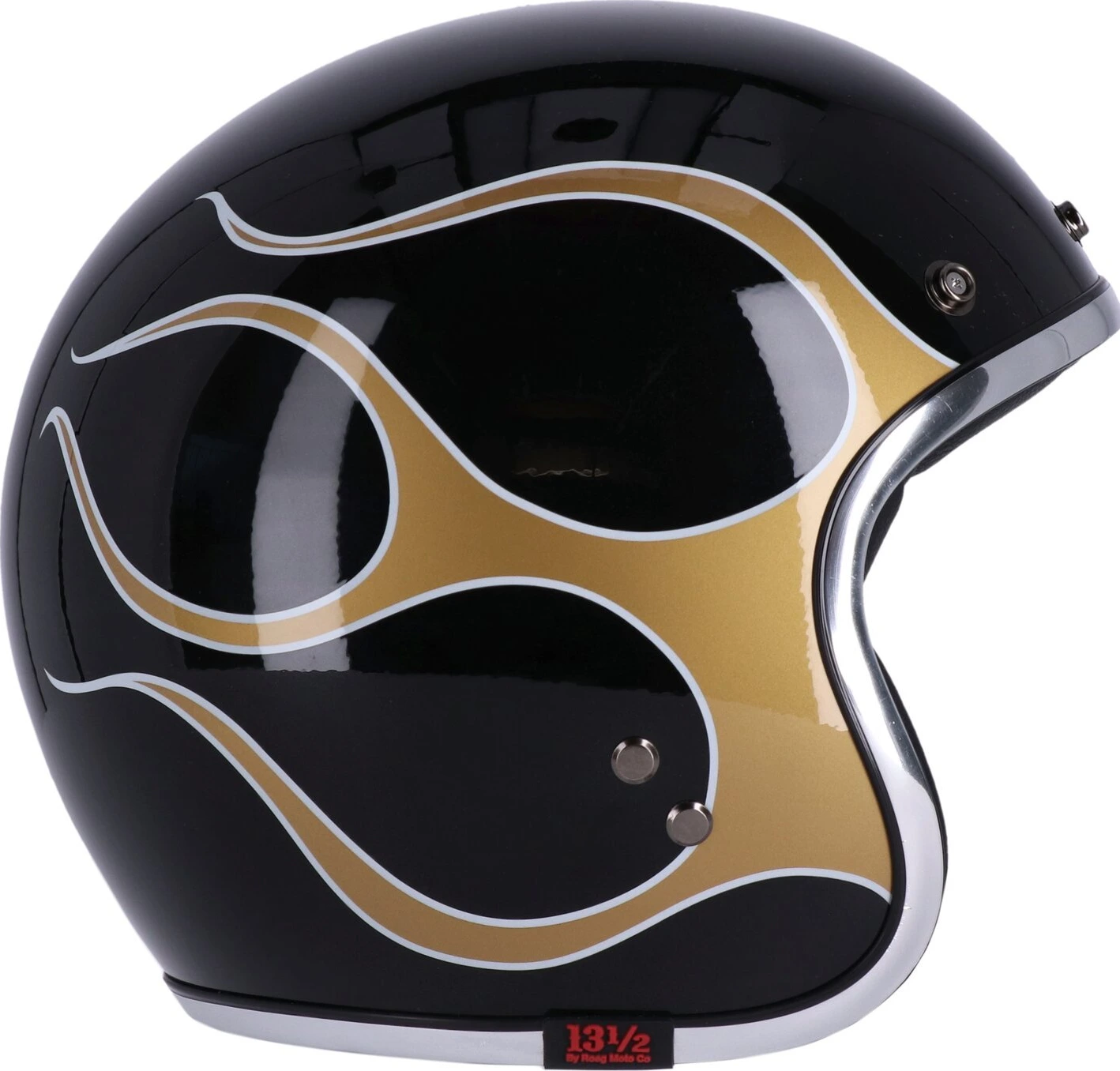 13 1/2 Skull bucket helmet, flames Black, gold, XS, Gloss