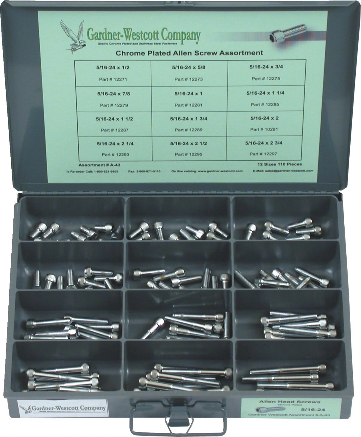Allenhead bolt assortment tray, Chrome