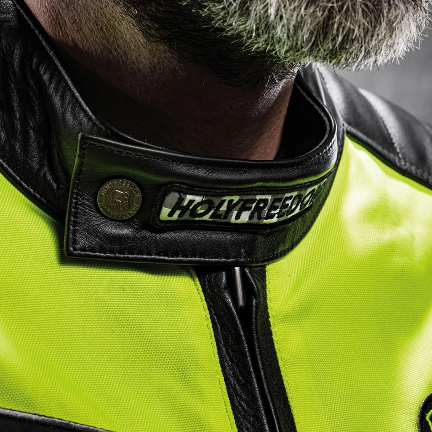 Holy Freedom Zero Vision leather jacket, black fluo, yellow, S