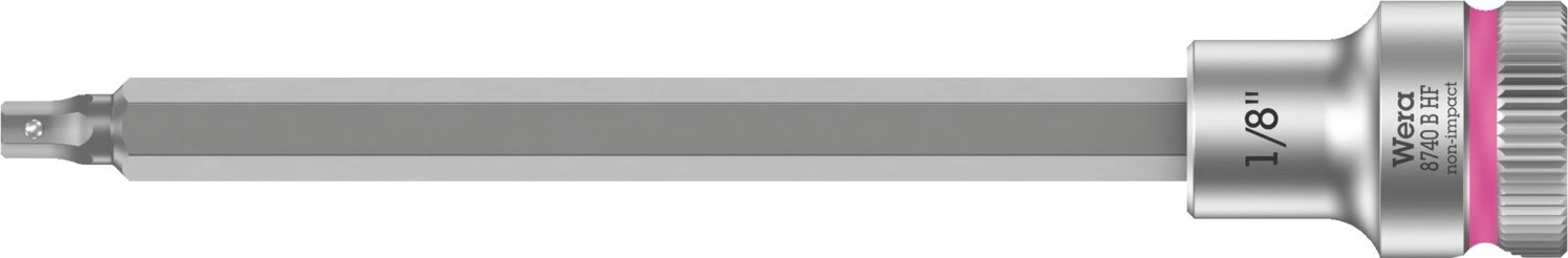 Wera Zyklop 3/8" Hex socket bit w/ holding function US sizes, 107 mm, Brushed