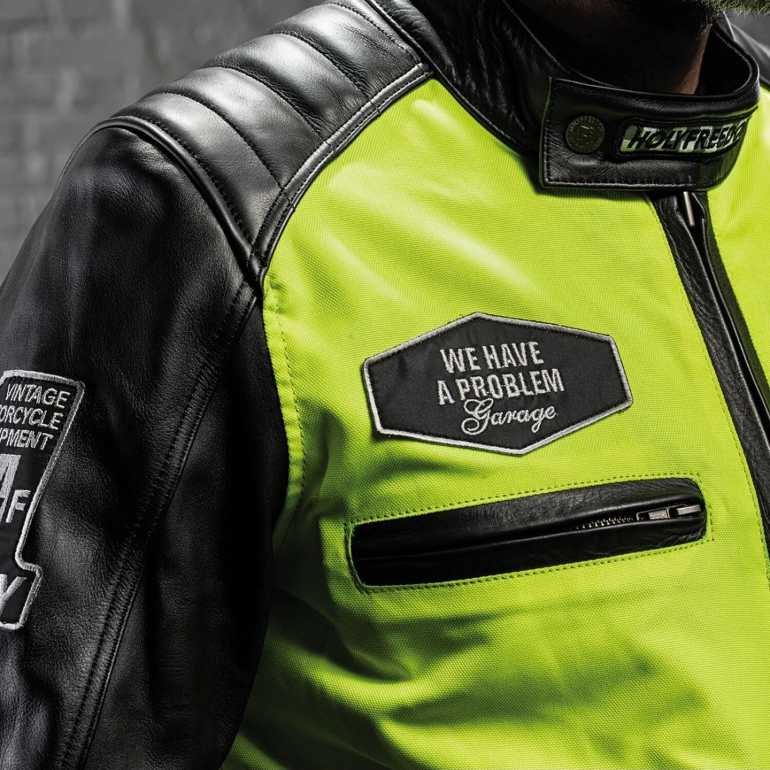 Holy Freedom Zero Vision leather jacket, black fluo, yellow, S