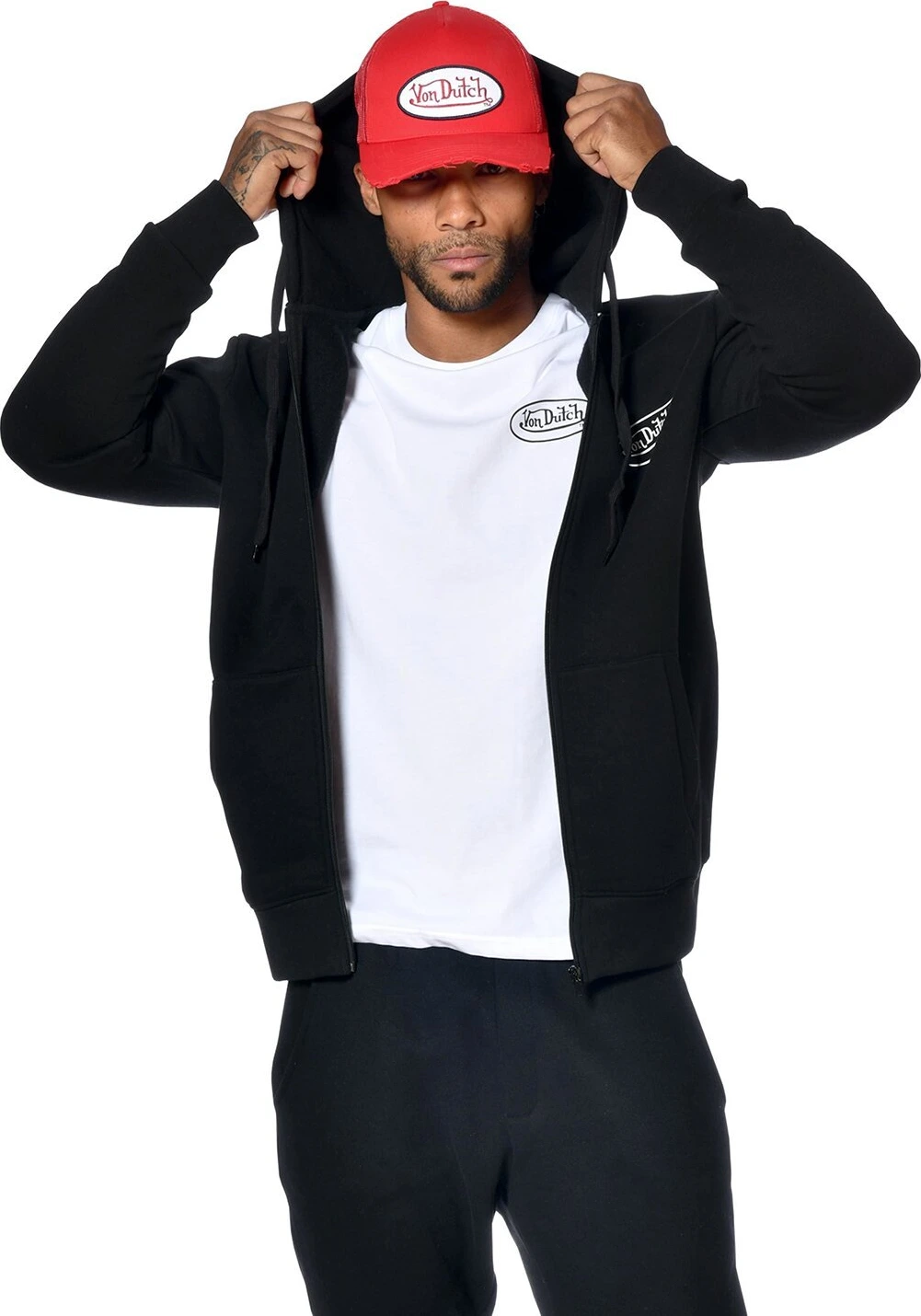 Von Dutch Logo zip hoodie, Black, S