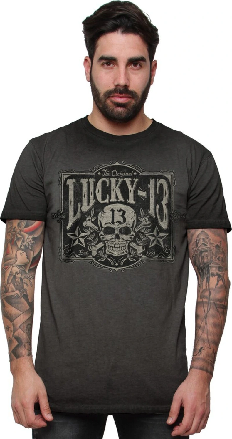 Lucky 13 Tombstone t-shirt, vintage Black, Black, XL