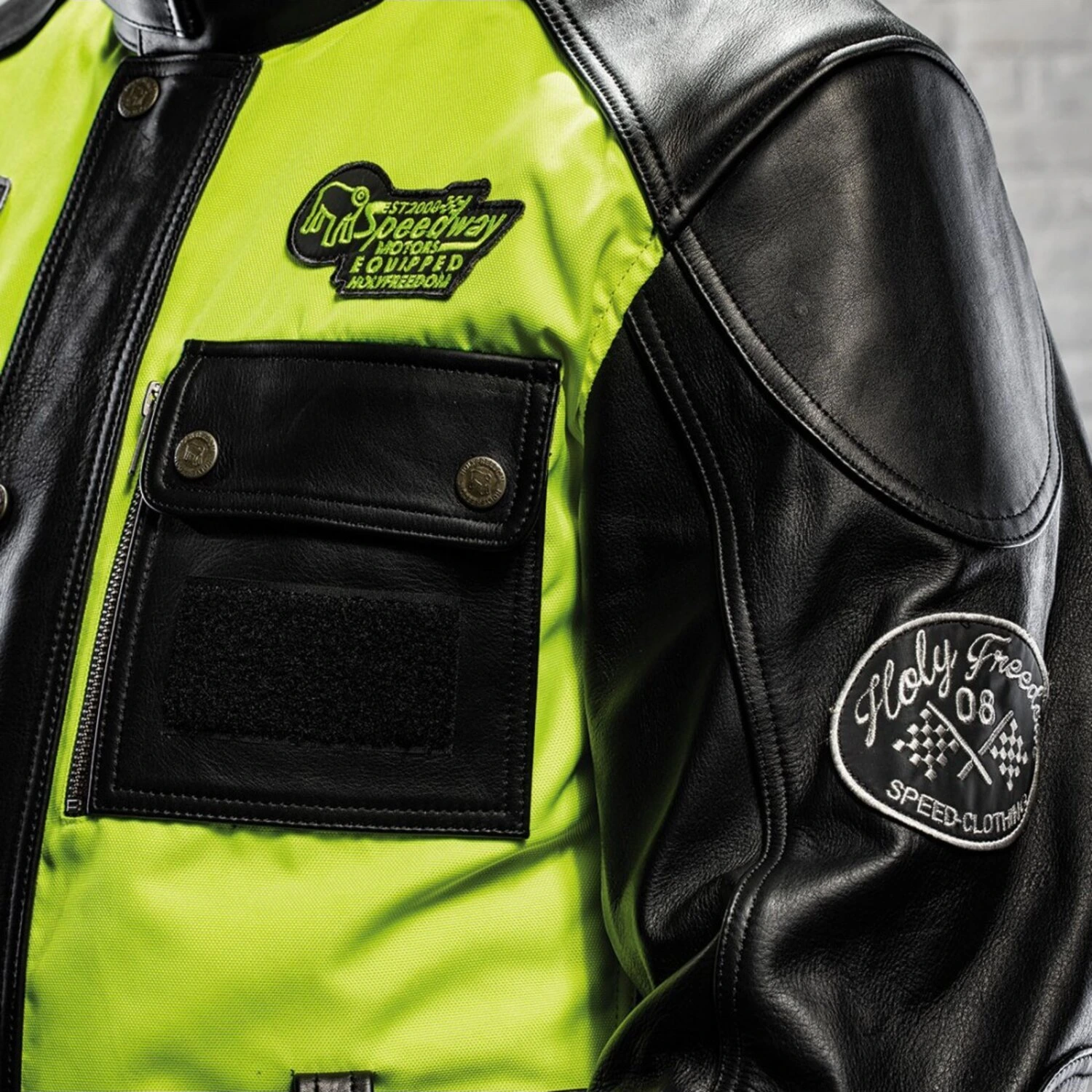 Holy Freedom Quattro Vision leather jacket, black fluo, yellow, S