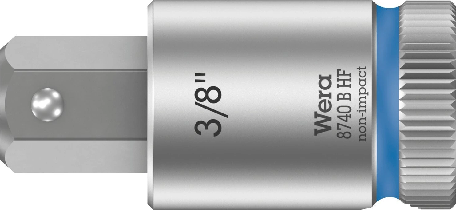 Wera Zyklop 3/8" Hex socket bit w/ holding function US sizes, 38.5 mm, Brushed