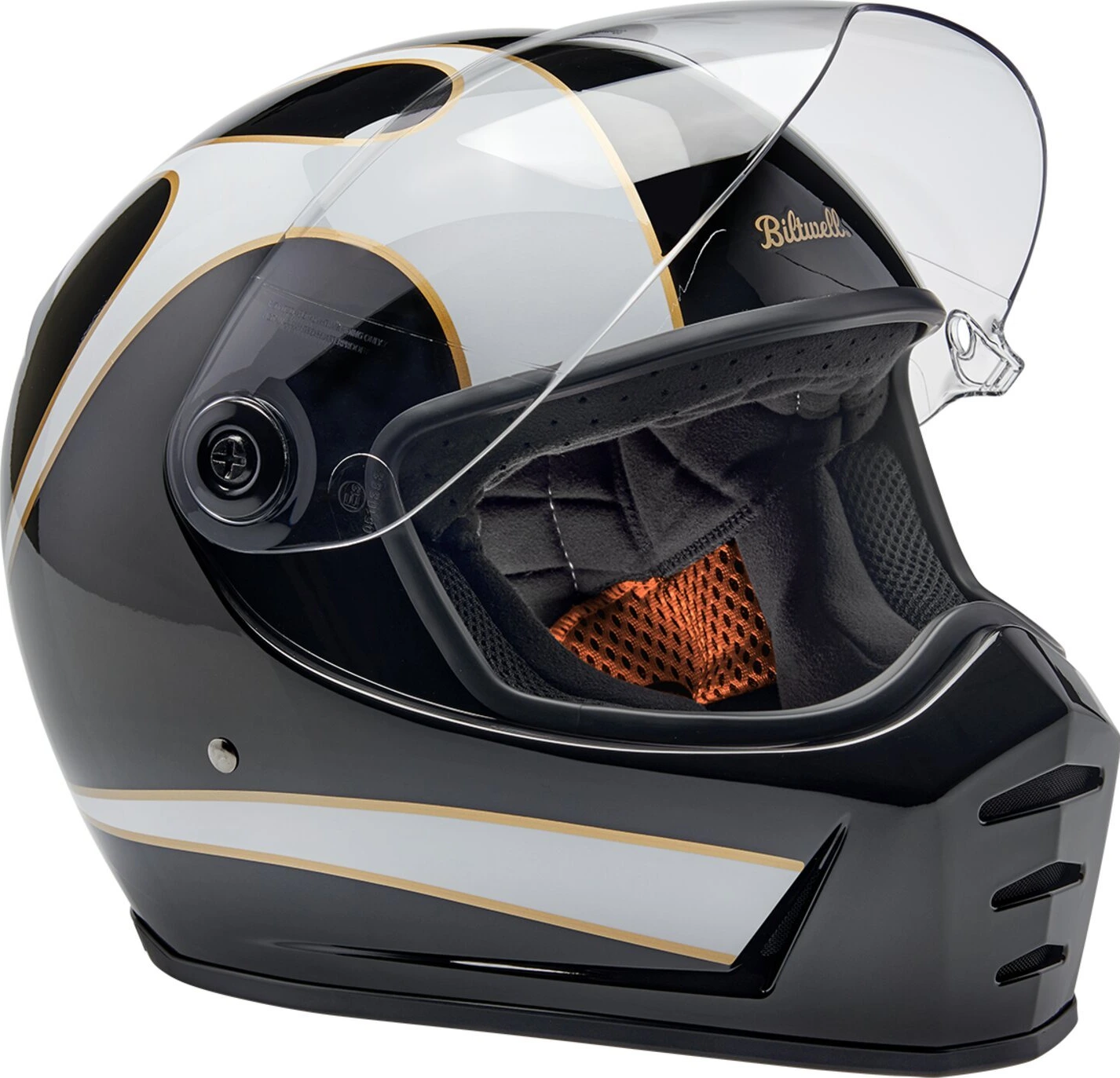 Biltwell Lane Splitter helmet, white flames Black, XS, Gloss
