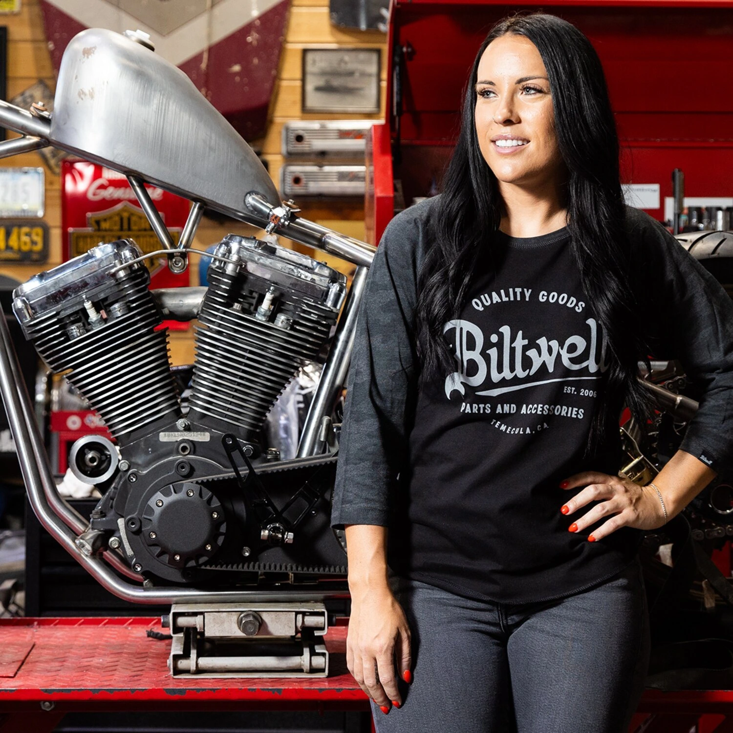 Biltwell Script baseball female shirt, Black, S