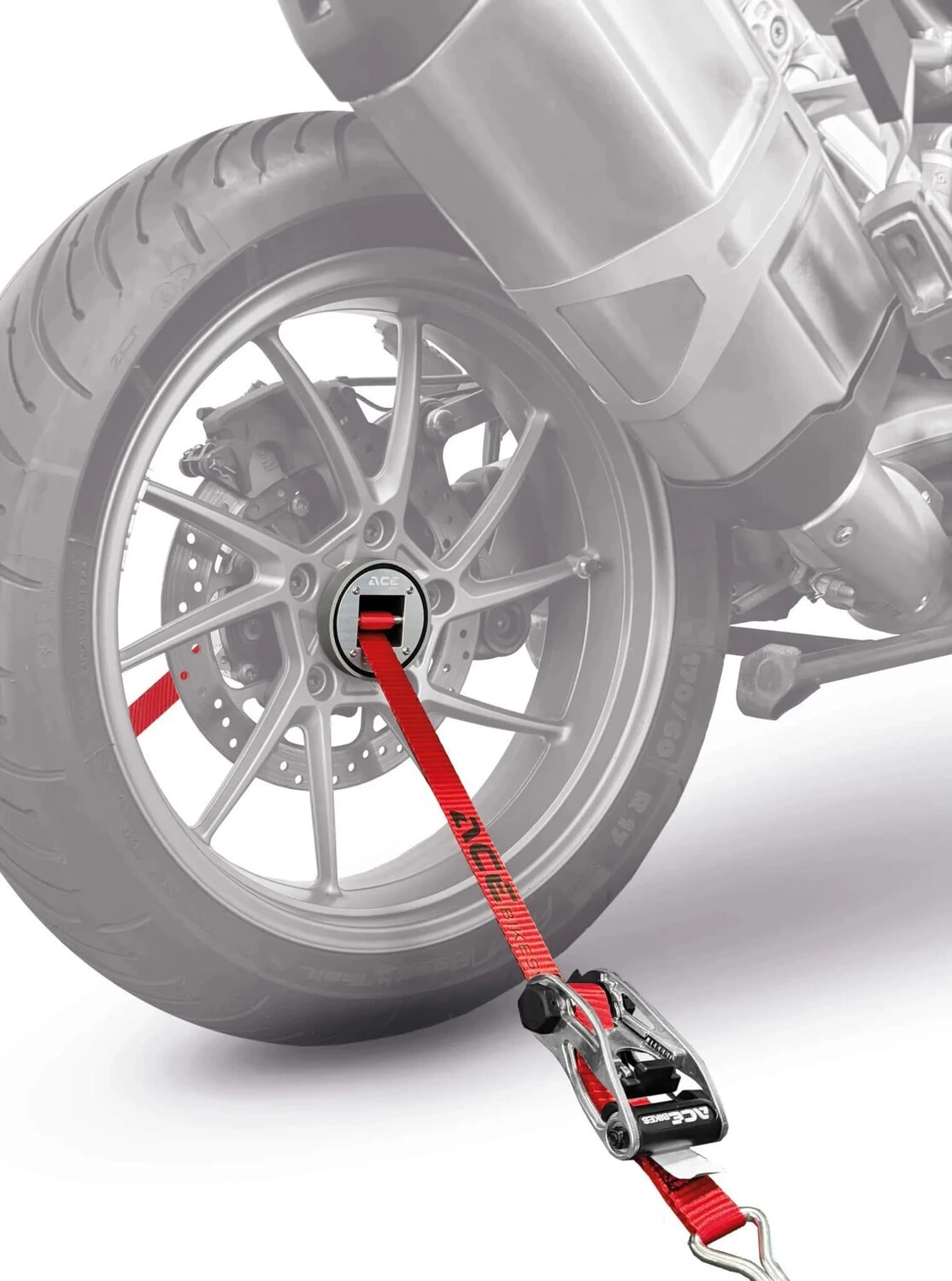 AceBikes, CapStrap BMW open axle tie-down system