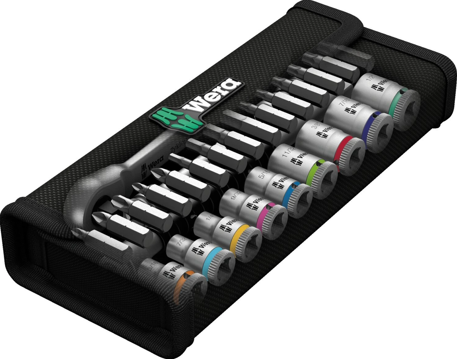 Wera Zyklop ratchet switch kit 28 pcs. 1/4" drive - US Sizes, Black, Chrome