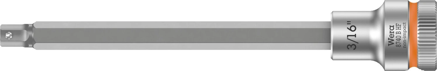 Wera Zyklop 3/8" Hex socket bit w/ holding function US sizes, 107 mm, Brushed