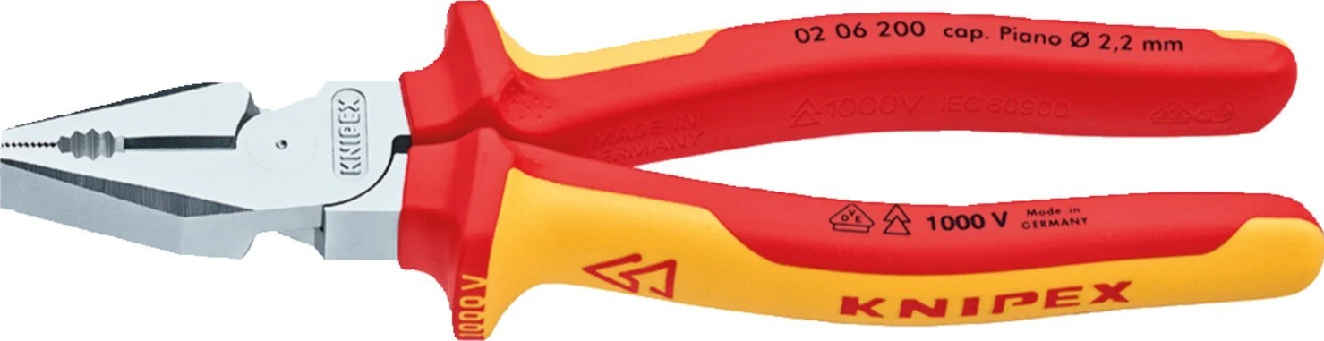 Knipex high leverage combination pliers 200mm VDE, Red, Chrome