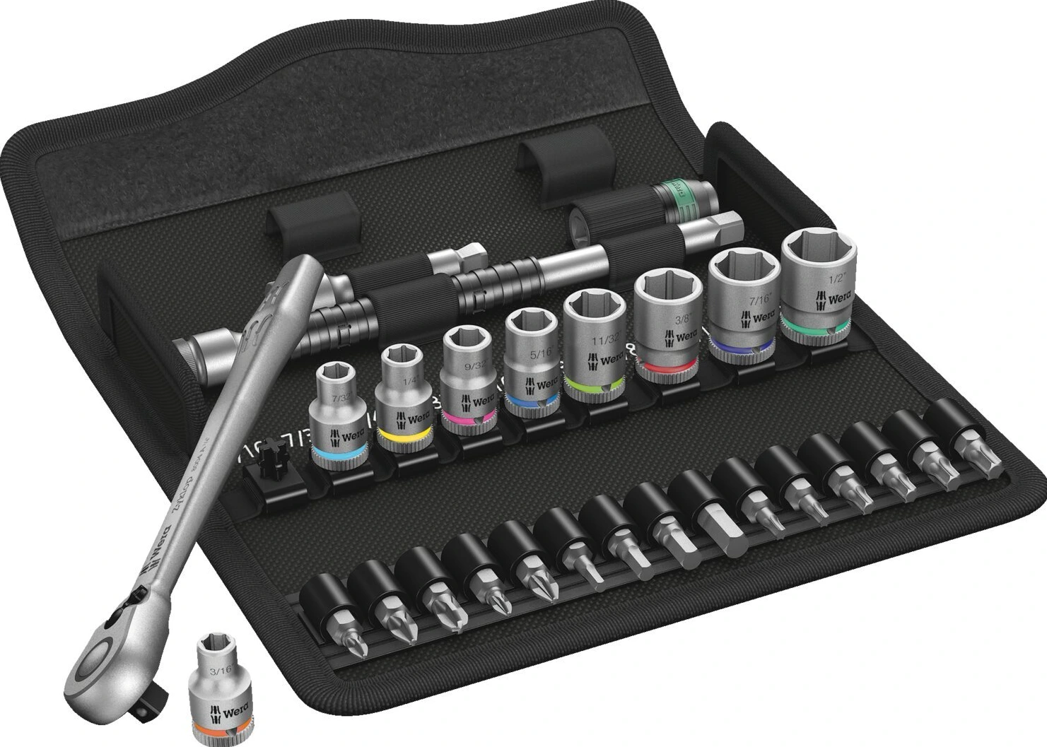 Wera Zyklop ratchet switch kit 28 pcs. 1/4" drive - US Sizes, Black, Chrome