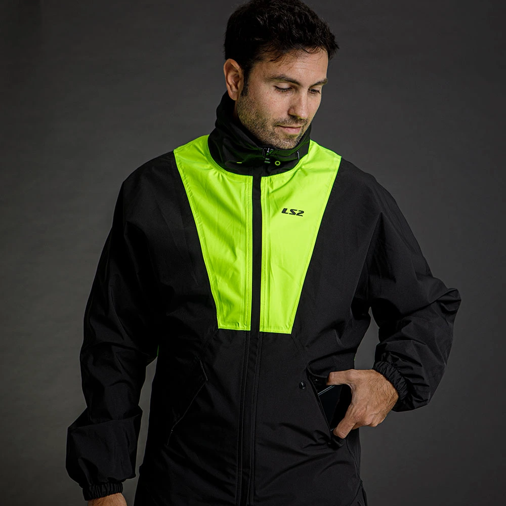 LS2 X-Rain Jacket Unisex - Black H-V Yellow, M-L