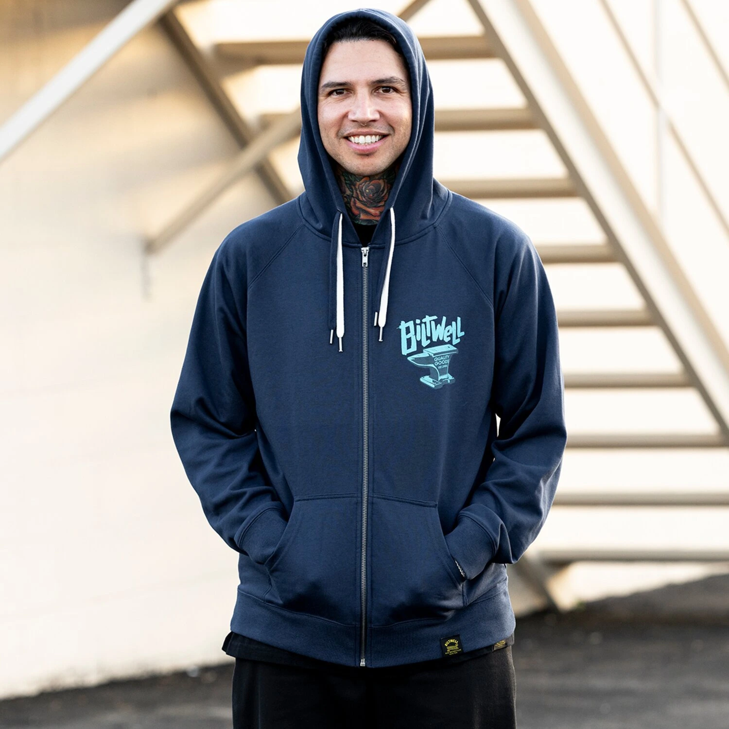 Biltwell Anvil zip hoodie, Blue, S