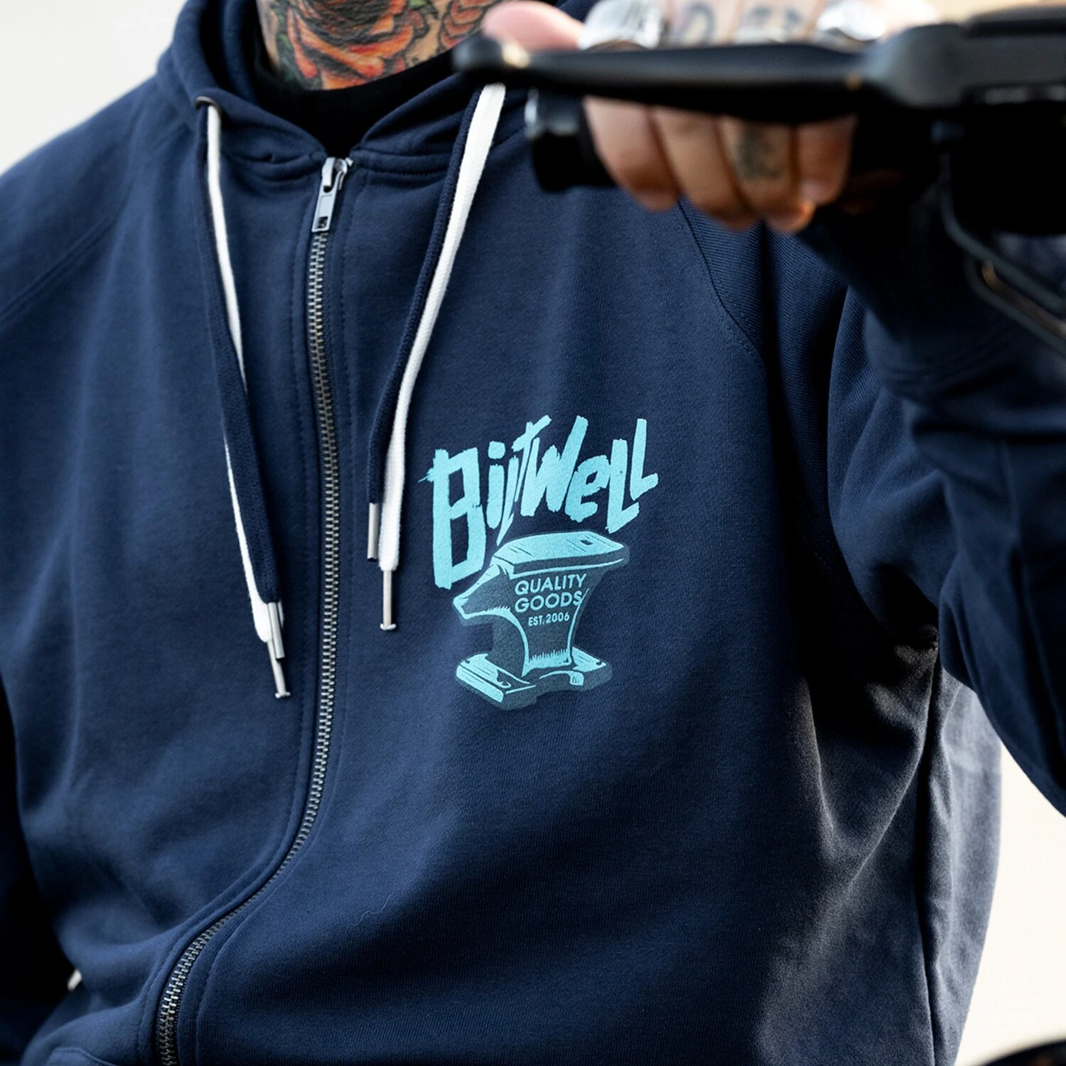 Biltwell Anvil zip hoodie, Blue, S
