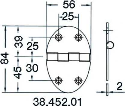 hinge 84x56mm 2mm screws
