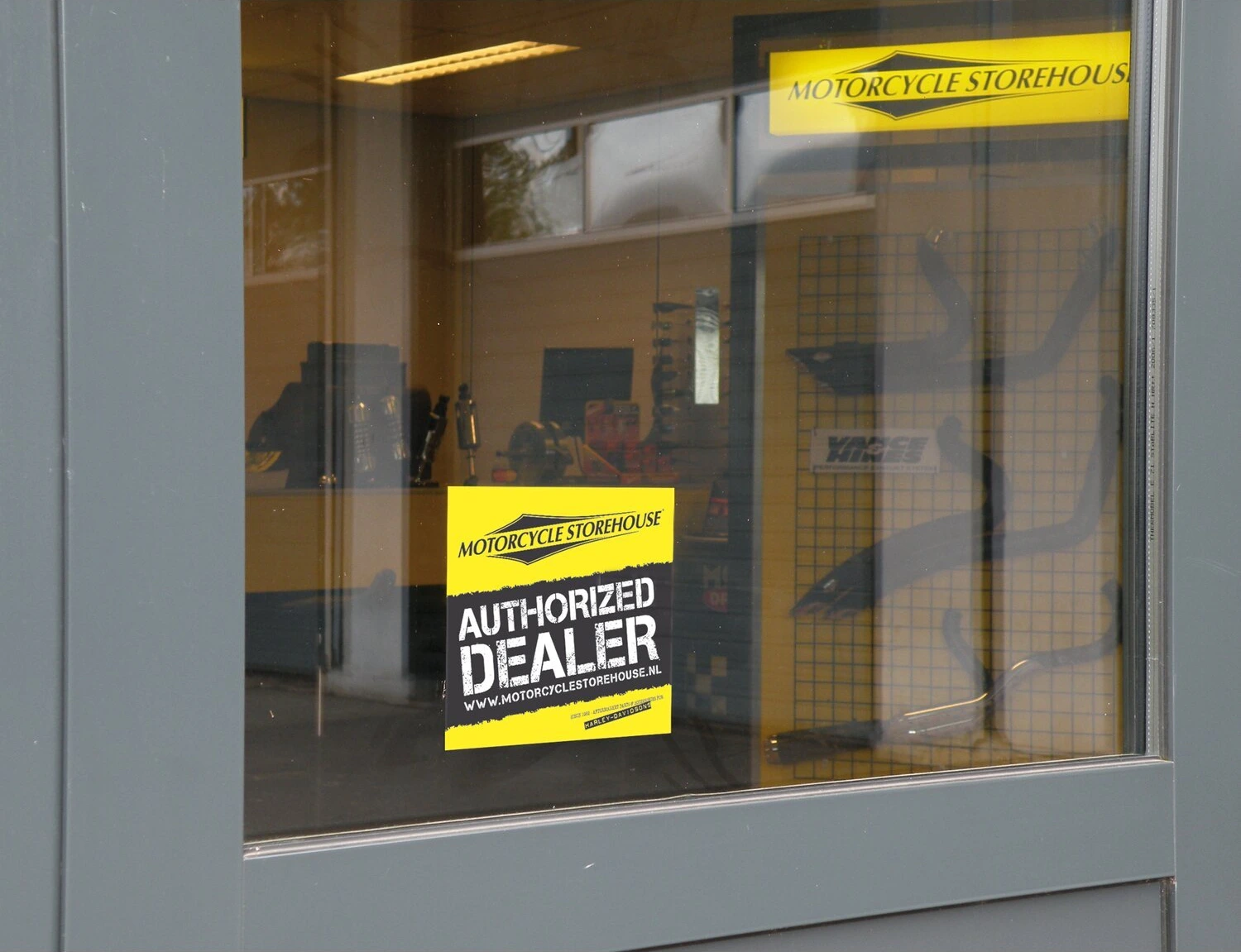 Motorcycle storehouse, authorized dealer window decal