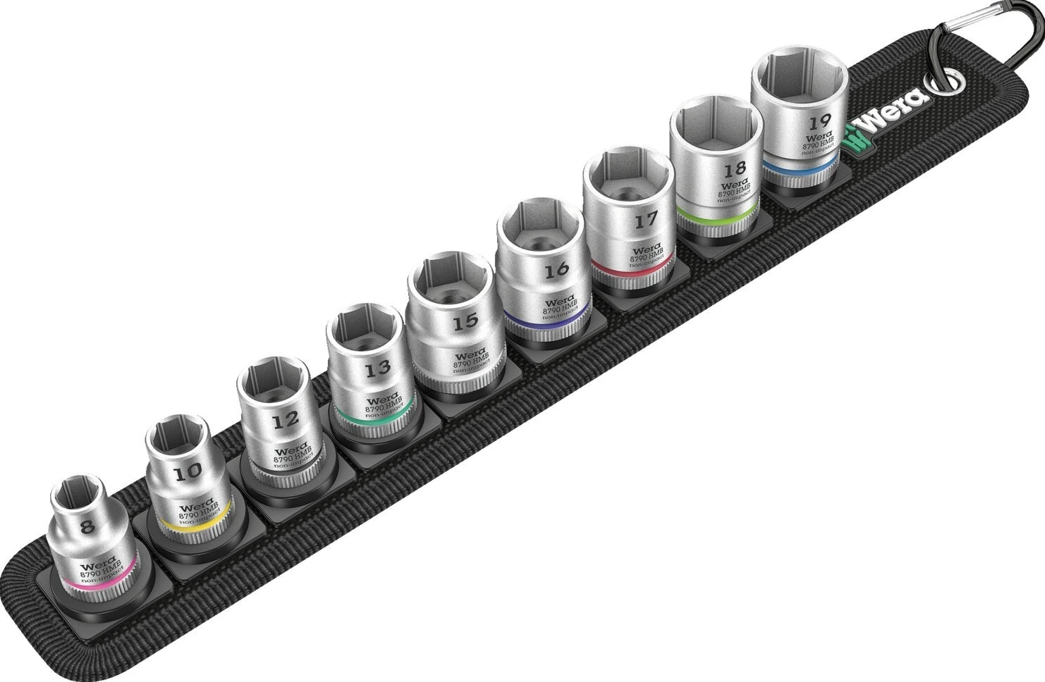 Wera socket belt with 3/8" drive hex sockets - Metric, Black