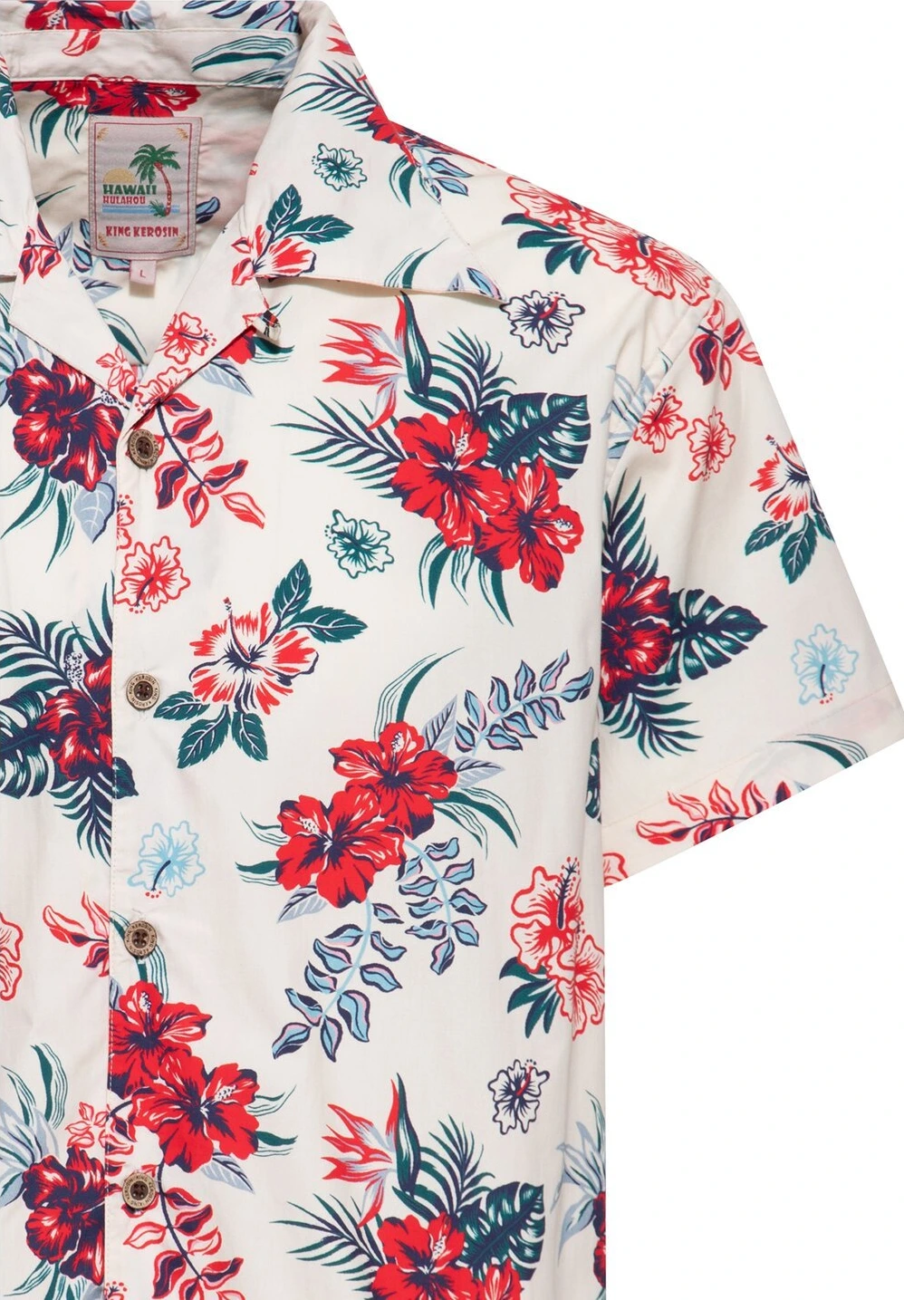 King Kerosin Hibiscus Hawaii shirt, off White, White, 3XL