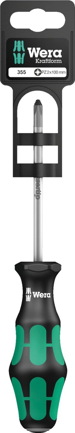 Wera screwdriver for Pozidriv screws PZ2 Series 300, Black, 100 mm, Chrome