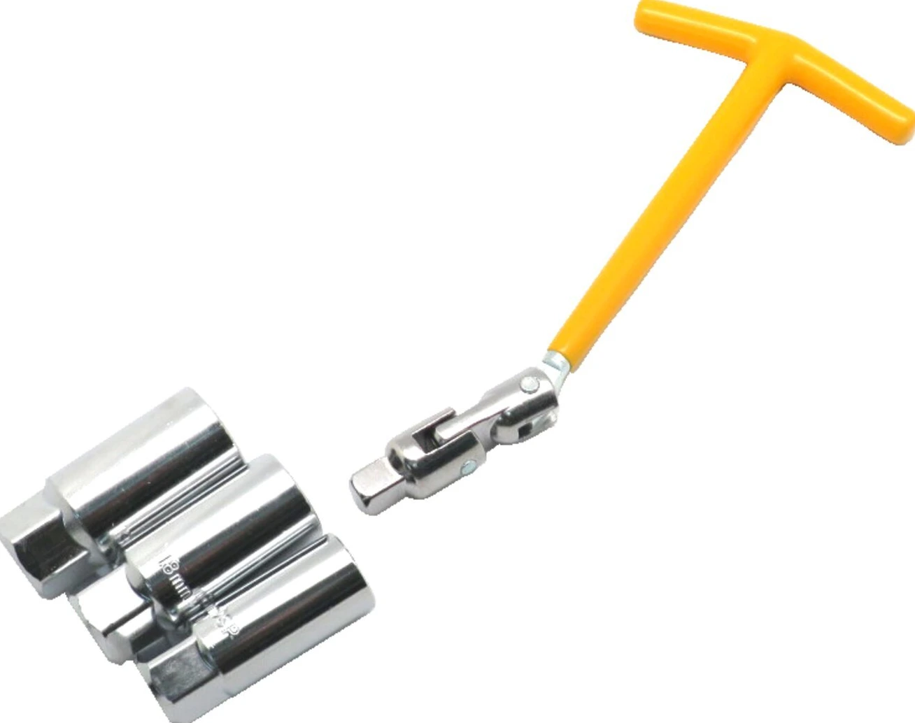 Spark plug t-wrench, with 16/18/21mm sockets
