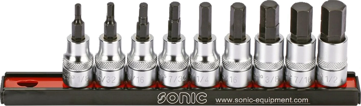 Sonic, hex bit socket rail set 3/8". 9-piece. US/SAE, 204 mm